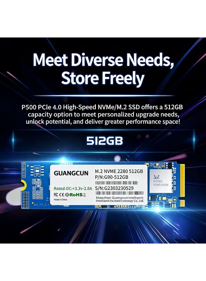 محرك أقراص الحالة الصلبة الداخلي Guangcun بسعة 512 جيجابايت من نوع M.2 NVMe 4.0 SSD 2280، بسرعة 5000 ميجابايت/ثانية - Image 3
